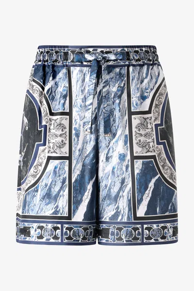 Roberto Cavalli Short With Marble Print And Accents In Blue