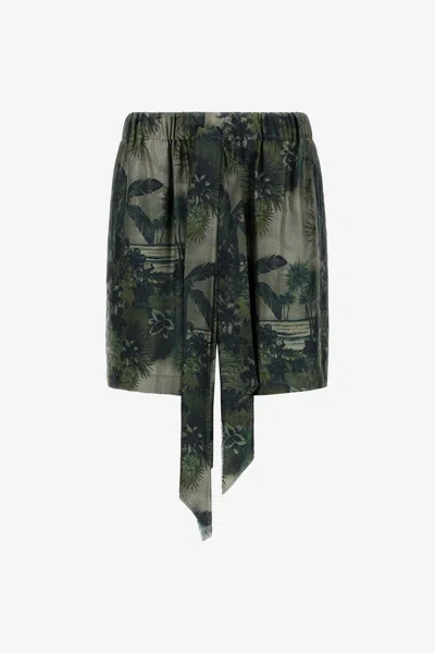 Roberto Cavalli Shorts With Green Hawaii Print In Dark Green