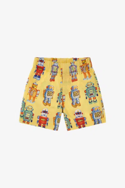 Roberto Cavalli Shorts With Robot Print In Yellow