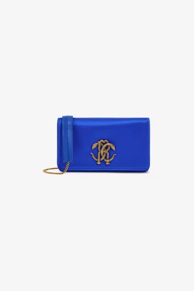 Roberto Cavalli Shoulder Bag With Monogram In Blue