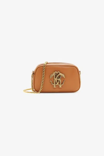 Roberto Cavalli Shoulder Bag With Monogram Mirror Snake In Brown