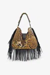 Roberto Cavalli Shoulder Bag With Monogram Rc And Fringes In Light Brown