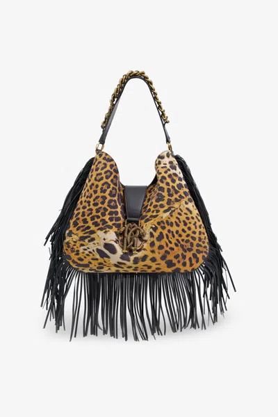 Roberto Cavalli Shoulder Bag With Monogram Rc And Fringes In Light Brown