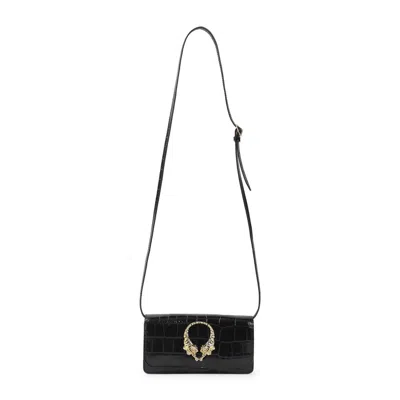 Roberto Cavalli Roar Mini Shoulder Bag Crocodile Gold Strap In Black