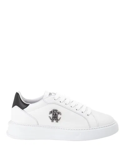 Roberto Cavalli Man Sneakers White Size 9 Calfskin