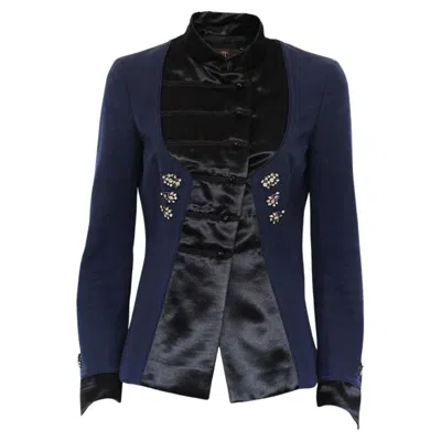 Pre-owned Roberto Cavalli Silk And Satin Jacket Size 42 In Black
