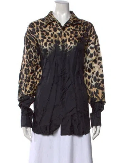 Pre-owned Roberto Cavalli Silk Animal Print Blouse In Black