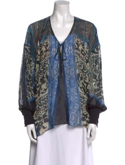 Pre-owned Roberto Cavalli Silk Animal Print Blouse In Blue