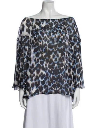 Pre-owned Roberto Cavalli Silk Animal Print Blouse In Blue