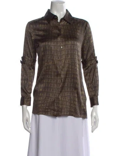 Pre-owned Roberto Cavalli Silk Animal Print Blouse In Brown