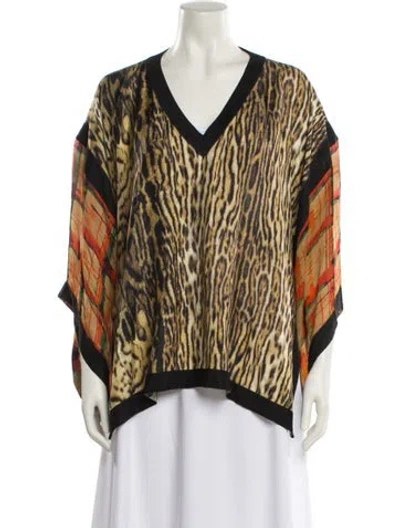 Pre-owned Roberto Cavalli Silk Animal Print Blouse In Multi