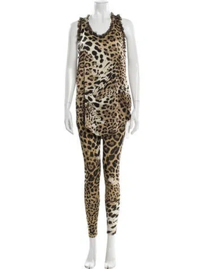 Pre-owned Roberto Cavalli Silk Animal Print Pant Set In Neutral
