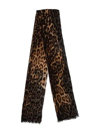 Pre-owned Roberto Cavalli Silk Animal Print Scarf In Black