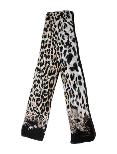Pre-owned Roberto Cavalli Silk Animal Print Scarf In Black