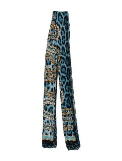 Pre-owned Roberto Cavalli Silk Animal Print Scarf In Black/blue