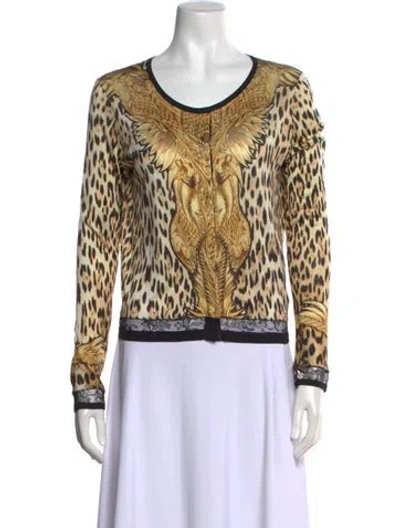 Pre-owned Roberto Cavalli Silk Animal Print Sweater In Brown