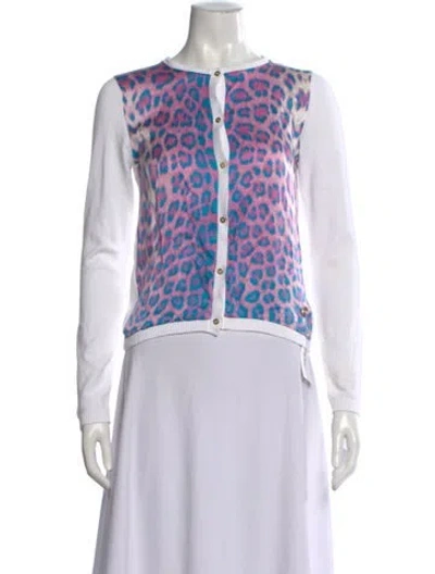 Pre-owned Roberto Cavalli Silk Animal Print Sweater In White