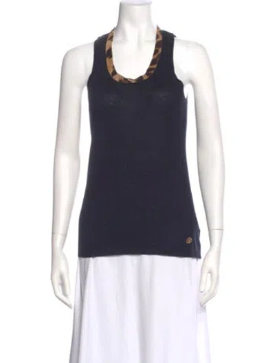 Pre-owned Roberto Cavalli Silk Animal Print Top In Blue