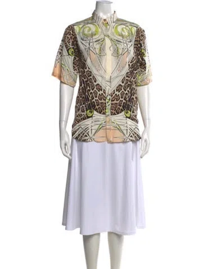 Pre-owned Roberto Cavalli Silk Animal Print Top In Brown