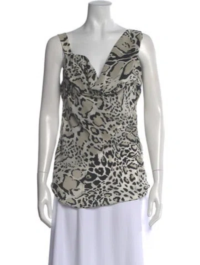 Pre-owned Roberto Cavalli Silk Animal Print Top In Neutral