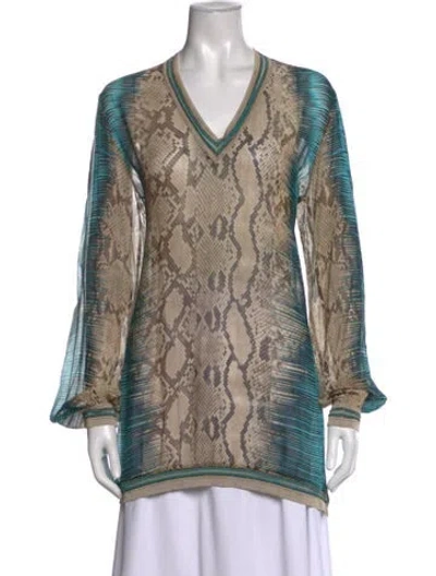 Pre-owned Roberto Cavalli Silk Animal Print Tunic In Blue