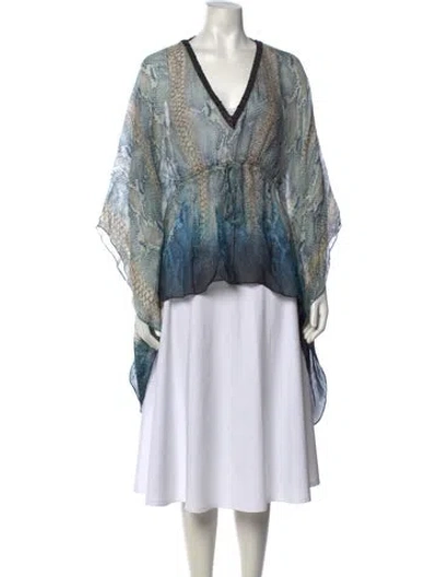 Pre-owned Roberto Cavalli Silk Animal Print Tunic In Blue