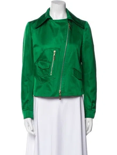Pre-owned Roberto Cavalli Silk Biker Jacket In Green