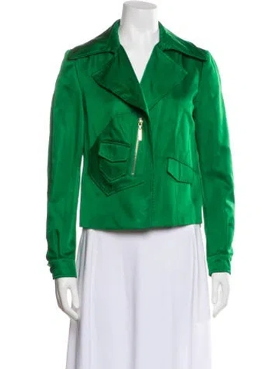 Pre-owned Roberto Cavalli Silk Biker Jacket In Green