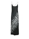 Roberto Cavalli Silk Black Dress With Spaghetti Straps And Fern Print In Black