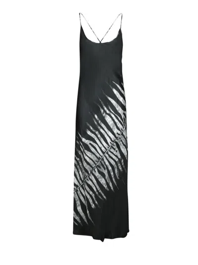 Roberto Cavalli Silk Black Dress With Spaghetti Straps And Fern Print