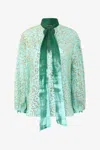 Roberto Cavalli Silk Blend Blouse With Shimmering Pattern In Green