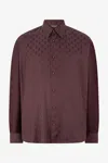Roberto Cavalli Silk-blend Shirt With All-over Monogram In Burgundy