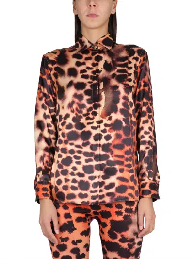 Roberto Cavalli Silk Blend Shirt With Animal Print In Pink