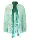 Roberto Cavalli Silk Blend Blouse With Shimmering Pattern In Green