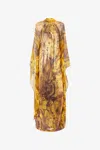 Roberto Cavalli Silk Caftan Dress With Amber Print Sequins In Yellow