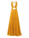 Roberto Cavalli Extra-long Pure Silk Dress In Yellow