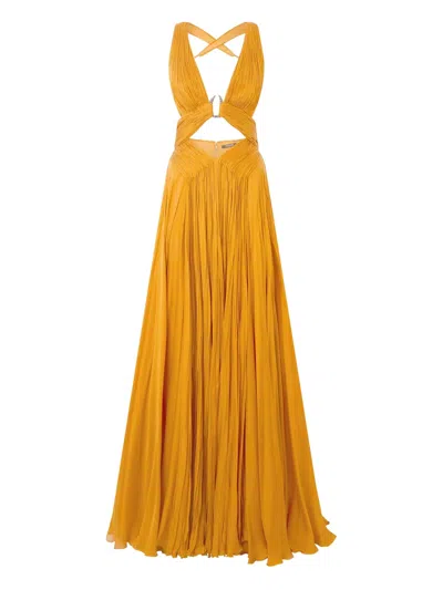 Roberto Cavalli Silk Cut-out Gown In Yellow