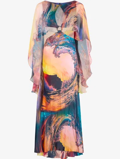Roberto Cavalli Silk Dress In Orange/multicolor