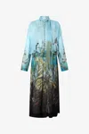 Roberto Cavalli Silk Dress With Nature Print In Multi