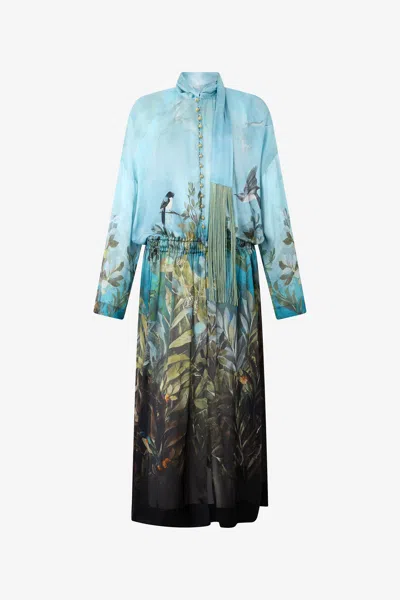 Roberto Cavalli Silk Dress With Nature Print In Multi