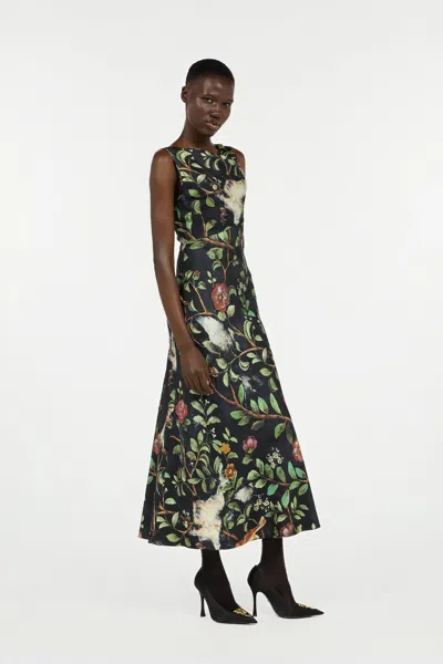 Roberto Cavalli Silk Dress With Shrub And Floral Print In Black