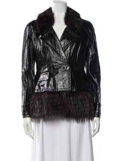 Pre-owned Roberto Cavalli Silk Faux Fur Jacket W/ Tags In Black