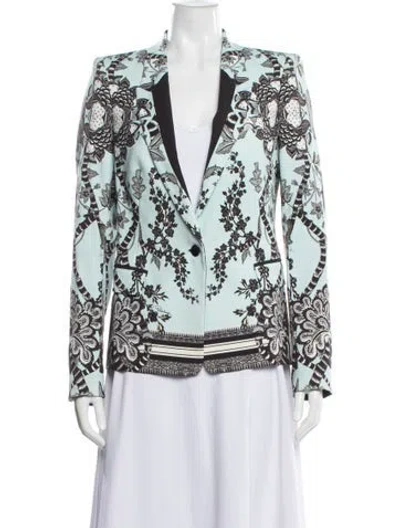 Pre-owned Roberto Cavalli Silk Floral Print Blazer In Green