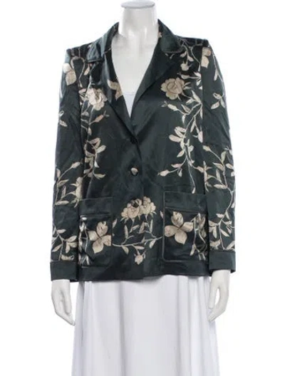 Pre-owned Roberto Cavalli Silk Floral Print Blazer In Green