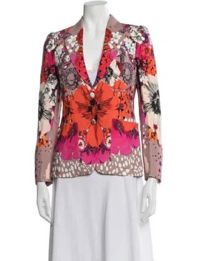 Pre-owned Roberto Cavalli Silk Floral Print Blazer W/ Tags In Multicolor