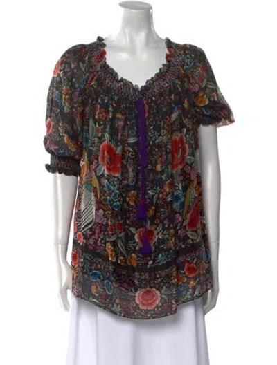 Pre-owned Roberto Cavalli Silk Floral Print Blouse In Black