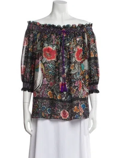 Pre-owned Roberto Cavalli Silk Floral Print Blouse In Black