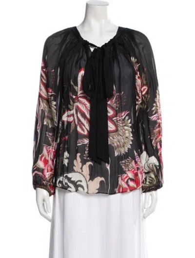 Pre-owned Roberto Cavalli Silk Floral Print Blouse In Black
