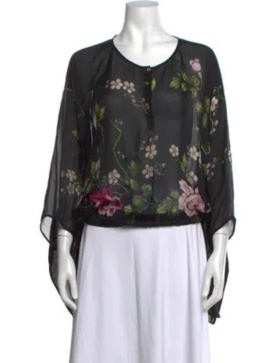 Pre-owned Roberto Cavalli Silk Floral Print Blouse In Black