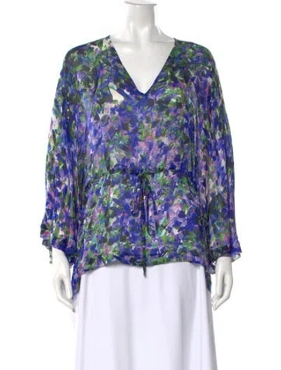 Pre-owned Roberto Cavalli Silk Floral Print Blouse In Blue